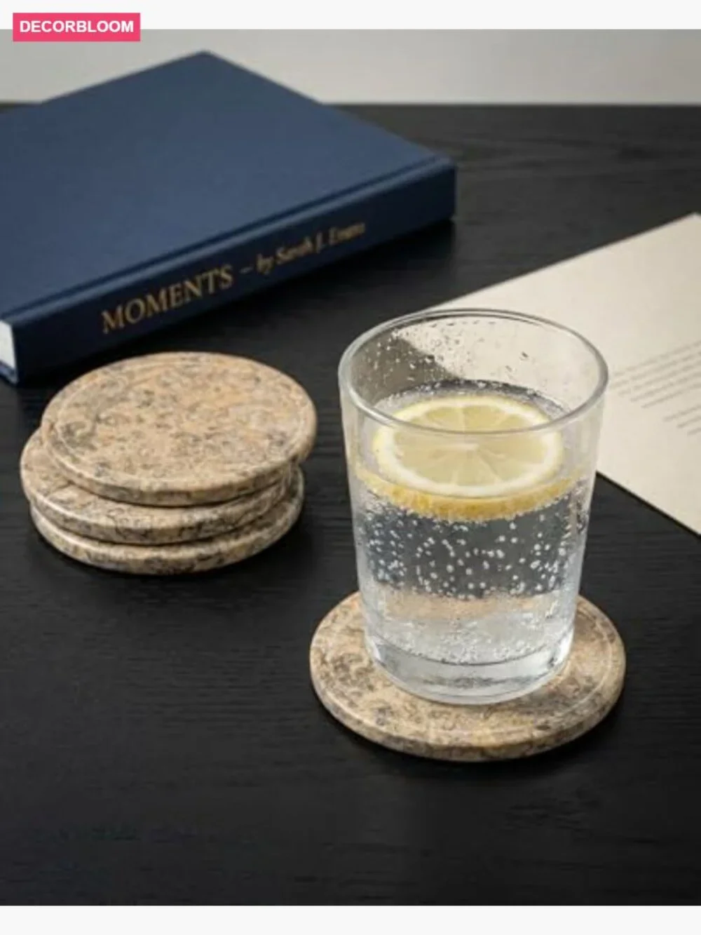 Set of 6 Marble Drink Coasters Non-Slip Backing Home Bar Office